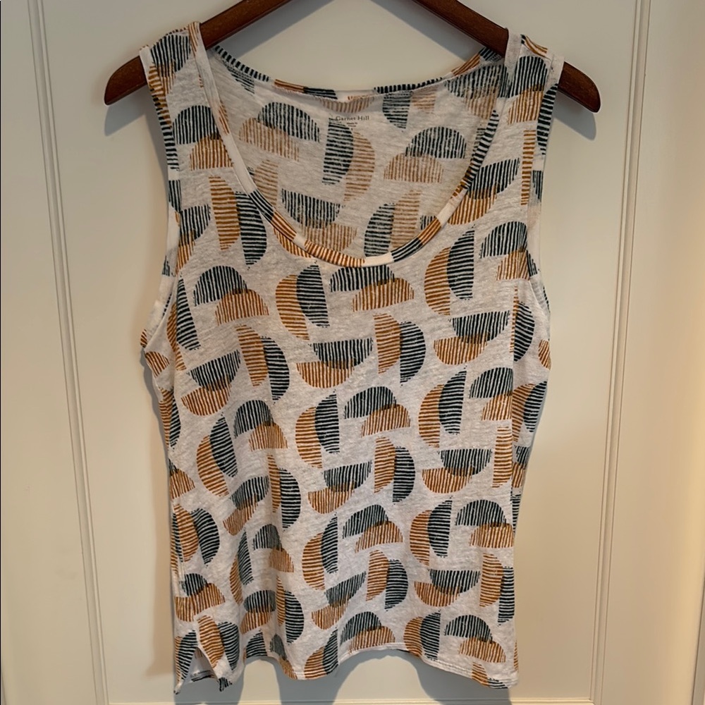 Garnet Hill 100% organic linen scoop neck tank top with geometric print